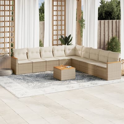 vidaXL - 10-delige - Loungeset - met - kussens - poly - rattan - beige