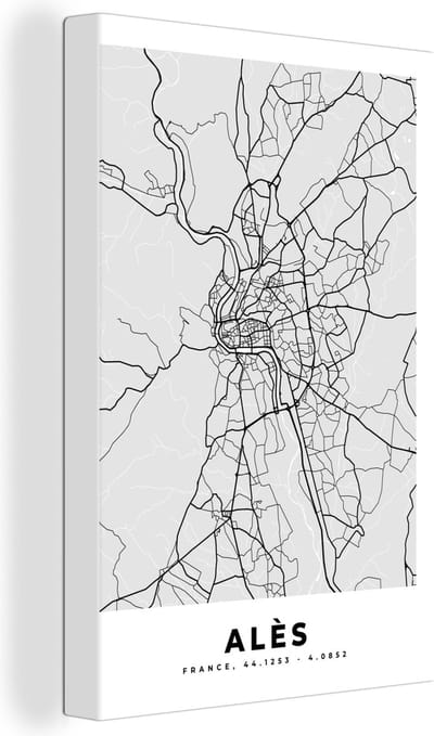 Canvas Schilderij Kaart – Stadskaart – Alès - Plattegrond – Frankrijk - 20x30 cm - Wanddecoratie