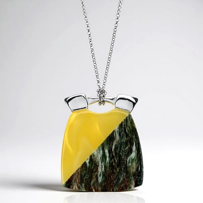 Cavill - 925 Sterling Zilver Halsketting - 54 Ct Baltisch Amber & Fuchsite Mozaïek - 45-50 cm - Moderne & Elegante Dames Ketting