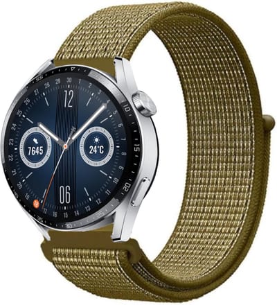 Strap-it Nylon smartwatch bandje - geschikt voor Huawei Watch GT / GT 2 / GT 3 / GT 3 Pro 46mm / GT 4 46mm / GT 5 (Pro) (46mm) / GT 4 46mm / GT 5 (Pro) (46mm) / GT 2 Pro / GT Runner / Watch 3 - Pro / Watch 4 (Pro) / Watch Ultimate - olijfgroen