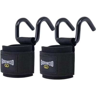 1 paar Pull-up Gewichtheffen Grip Haak Verstelbaar Antislip Hulpkracht Polsband 1 Paar Hulp Staal Haak Grips Band zwart