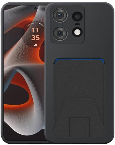 Geschikt voor Motorola Edge 50 Pro Telefoonhoesje met Verstelbare Leren Pasjeshouder - Flexible Back Cover Case Siliconen TPU with Adjustable Leather Cardslot - Zwart - Smartphonica geschikt voor Motorola Edge 50 Pro