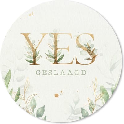 Muismat rond 20x20 cm - Mousepad 'Yes, geslaagd' - Spreuken - Quotes - Bladeren - Ronde muismatten
