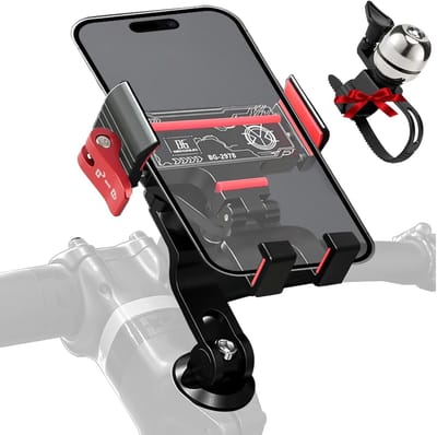 Telefoonhouder voor Fiets met Trillingsdemper en 360° Rotatie, Geschikt voor 4-7,2" Smartphones, Opvouwbare Aluminium Mobielhouder voor Motorfiets en MTB
