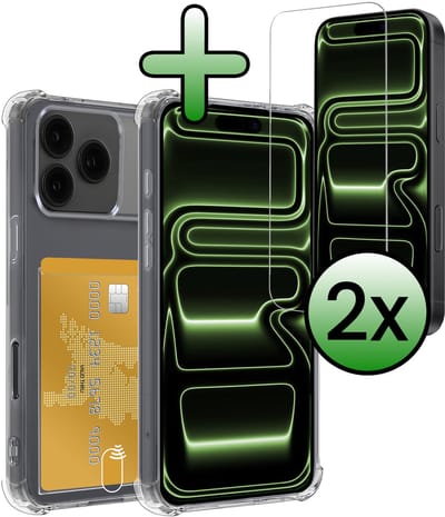 Hoesje Geschikt voor iPhone 17 Pro / 18 Pro - Met 2x Screenprotector - Pashouder - Kaarthouder - Telefoon Hoes Shockproof - Siliconen Case - Back Cover - Shock Proof - Pasjes Houder - Transparant