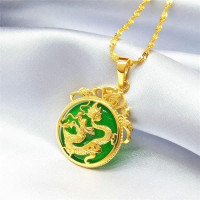 Pendentif Carte Dragon Émeraude Caractère Fu Boucle Ping An Collier Pendentif Carte Dragon Hommes et Femmes Pendentif de Cou Bijoux white