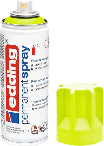 edding 5200 spuitverf in spuitbus - neon geel - 1 stuk - 200 ml verf - direct dekkend – 0,7-1 m2 oppervlak - acrylverf voor het lakken en versieren van glas, metaal, hout, keramiek, kunststof, canvas - permanent spray, verfspray
