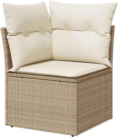 Tuinhoekbank met Kussens - Buitenbank Hoekbank - Buiten Ontspannen - Poly Rattan Weerbestendig - 1 stuk - Beige