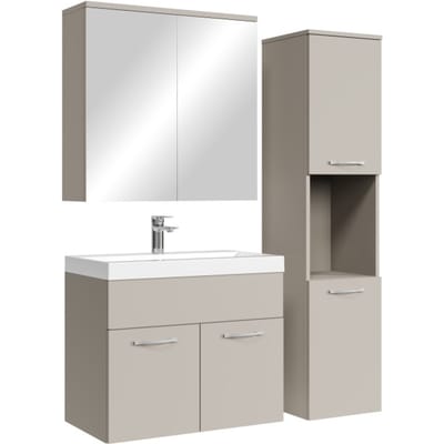 Badplaats Badkamermeubel Set Montreal 60 cm – Beige – Badmeubel met Spiegelkast en Zijkast