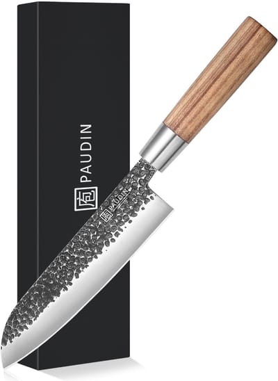 PAUDIN HB10 Santokumes 17,5cm - Keukenmes - Vlijmscherp Japans mes - Gesmeed Koksmes - Gehamerd Snijmes