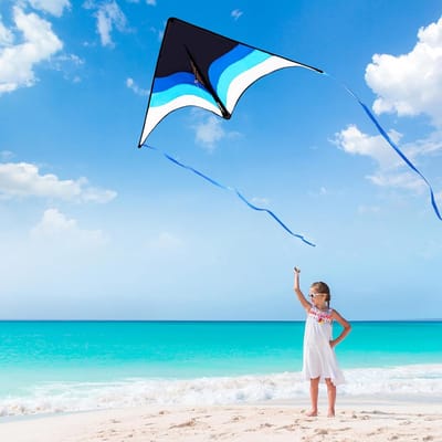 Grote Delta Vlieger Blauw Kleurverloop - Complete Vlieger Set voor Kinderen en Volwassenen