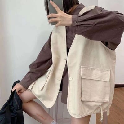 Vest Dames Alles-match Bovenkleding Losse Werkkleding Grote Maat Vest Japans Casual Vroege Lente Vroege Herfst Tops L beige