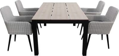 5-delige tuinset | 4 Pisa stoelen (White) | 160cm Cyprus tuintafel (Wood)