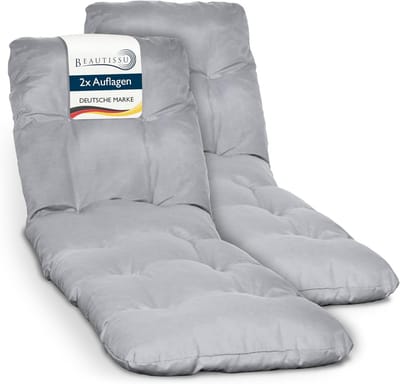 Beautissu Flair RL 2x – Ligbedkussen Tuinkussen Ligstoel – Zonnebed Kussen voor Tuin Meubelen 190x60x8 cm Grijs