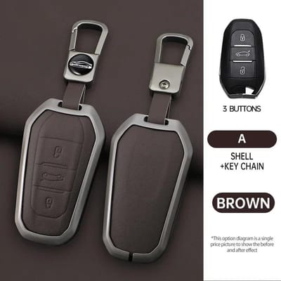 Metaal + Leer Auto Sleutelhoes Cover Shell Voor Peugeot 308 508 2008 3008 5008 Citroen C3 C5 Aircross Ds5 Ds6 9 3 7 Crossback gray