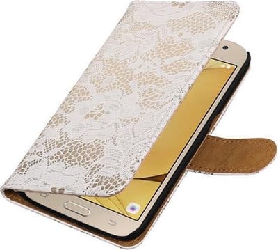 Wit Lace booktype wallet cover hoesje voor Samsung Galaxy J2 2016