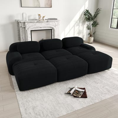 Wishdor - Modulaire Hoekbank - Frameloos En Montagevrij - Ergonomisch - Ribfluweel - Zwart
