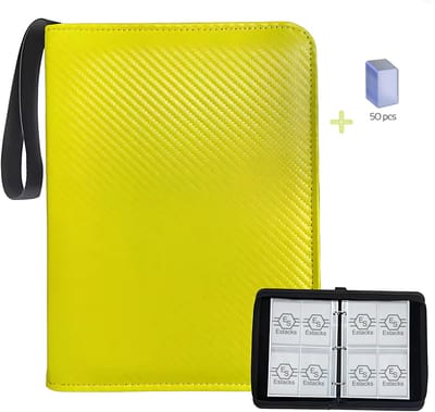 Estacks Verzamelmap voor 400 Kaarten – 4-Pocket Kaartenmap – Geschikt voor Ruilkaarten – Inclusief Card Sleeves – A5 Formaat – Neon Geel