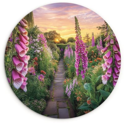 WallCircle® Wandcirkel 120x120 cm - Muurcirkel Vingerhoedskruid - Bloemen - Tuin - Muurdecoratie woonkamer - Wanddecoratie slaapkamer - Kamer decoratie accessoires - Ronde schilderijen XXL