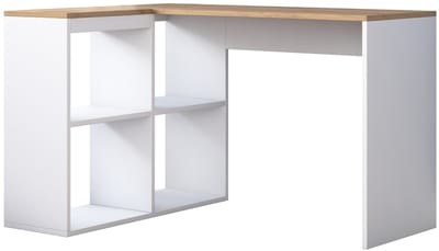 CALICOSY - Hoekbureau in eiken- en witdecor L120 cm - CASSIE
