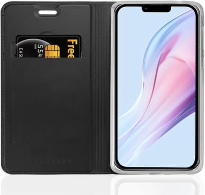 Cadorabo Hoesje geschikt voor Apple iPhone 13 PRO MAX in CLASSY ZWART - Beschermhoes met magnetische sluiting, standfunctie en kaartvakje Book Case Cover Etui