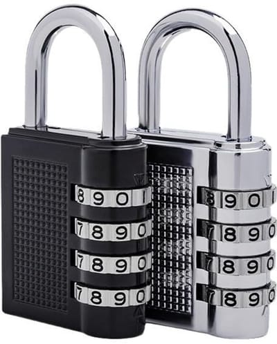 Dailygoods - 4-cijferig cijferslotset, hangslot van zinklegering, 2 stuks in zwart en zilver, combinatieslot voor kluis en sportschool