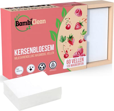 BambiClean Wasstrips Kersenbloesem - 120 wasbeurten - Milieuvriendelijke Wasmiddeldoekjes - Wasmiddel Strips