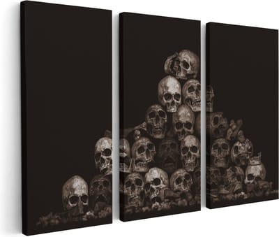 Artaza Canvas Schilderij Drieluik Schedels - Doodshoofden - Doodskoppen - 180x120 - Groot - Foto Op Canvas - Canvas Print
