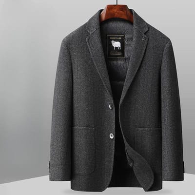 Heren Herfst en Winter Nieuw Business Casual Gans Dons Donsvoering Dubbelzijdig Wollen Pak voor Heren 4XL gray