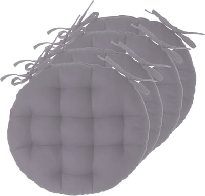 Atmosphera Tuinstoelkussens - 4x - grijs - katoen - 38 x 38 x 6.5 cm - wicker zitkussen rond