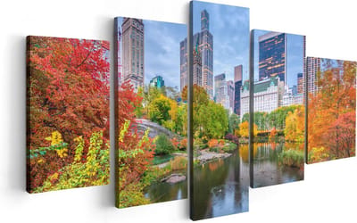 Artaza Canvas Schilderij Vijfluik Kleurrijke Central Park Tijdens De Herfst - 100x50 - Foto Op Canvas - Canvas Print
