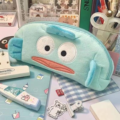Trousse à crayons Kawaii Hangyodon en peluche pour étudiante, grande capacité, sac de rangement pour cosmétiques, cadeaux pour filles bleu