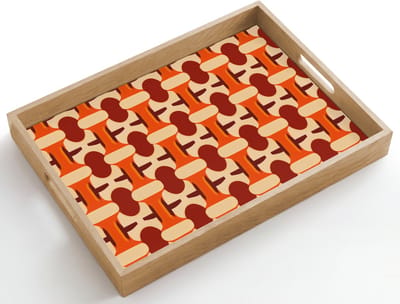 Dienblad hout 50x35 cm - Schootdienblad - Geometrisch - Retro - Oranje - Borrelplank rechthoek - Plateau dienbladen