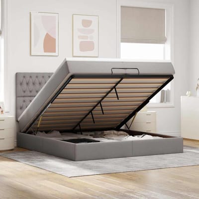 vidaXL - Ottoman - bed - met - matrassen - 200x200cm - stof - taupe