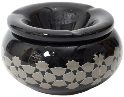 Home Deco Factory Storm Asbak Marrakesh - Kunststeen - D8 x H5 cm - zwart - voor binnen/balkon