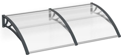 Deurluifel Luifel Voordeur 200x100cm Transparant Polycarbonaat Pultbogen Met Grijs Frame Regen- En Zonwering Voor Deur En Raam NAIZY