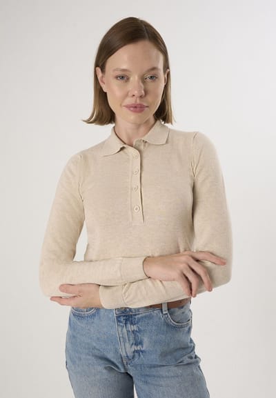 Felix Hardy Trui Met Polokraag En Knopen - Polo Shirt - 100% Katoen Dames Beige - L