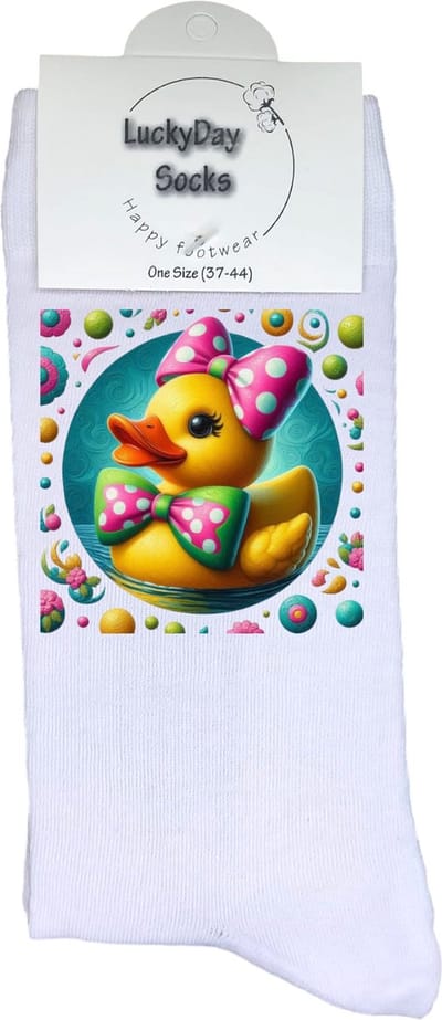 Eend - Opkikker - Grappige sokken - Valentijns cadeau - Verjaardag cadeau - Grappig - Polkadot - Leuke sokken - Vrolijke sokken - Kleurrijk - Kerst Sokken - Vaderdag - Moederdag - Kerstcadeau - Socks die Happy maken - 37-44