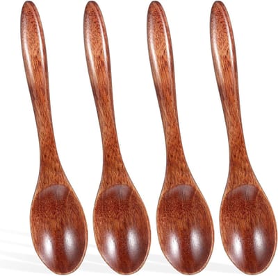Handgemaakte houten honinglepels - 4 stuks, natuurlijk nanmu-hout, perfect voor honing, koffie en thee, unieke keukenaccessoires voor elke gelegenheid