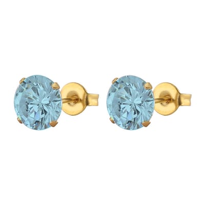 WeLoveSilver - goudkleurige oorstekers - lichtblauw kristal - 5 mm