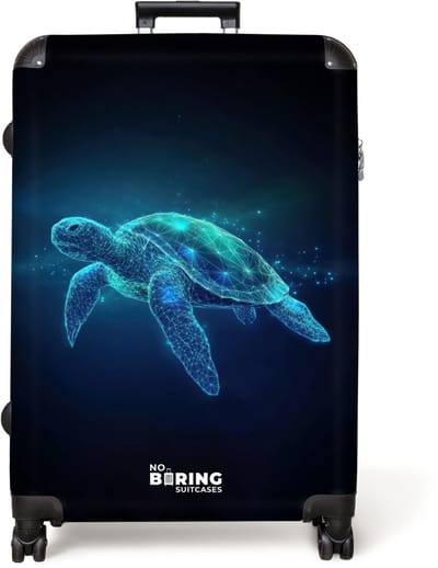 NoBoringSuitcases.com® - Koffer groot - Reiskoffer lichtgewicht - Lichtgevende schildpad in digitale oceaan - Rolkoffer met 4 wielen - Grote trolley XL - 98 liter bagage