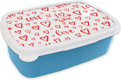 Broodtrommel Blauw - Lunchbox - Brooddoos - Love - Liefde - Liefdes cadeau - 18x12x6 cm - Kinderen - Jongen