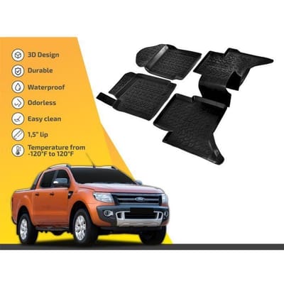 Tapis de sol - SCOUTT - Ford Ranger T6 T7 - Caoutchouc Premium - Sur mesure - Noir noir