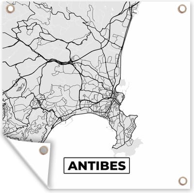 Tuin poster Kaart - Stadskaart - Antibes - Plattegrond - Frankrijk - 200x200 cm - Tuindoek