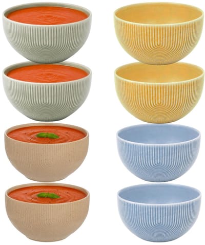 Secret de Gourmet Soepkommen Memphis - D14 cm - groen / geel / beige/ blauw - 8x stuks - keramiek