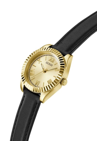 Guess Mini Luna Kwarts Analoog Horloge Zwart Kast Gemaakt Van 100% Roestvrij Staal En Een Armband Van 100% Echt Leer 30 GW0761L1, GW0761L2