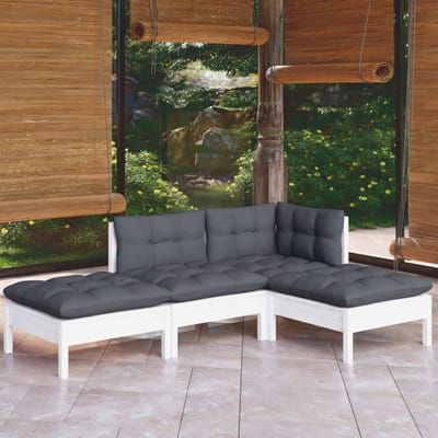 vidaXL - 4-delige - Loungeset - met - kussens - massief - grenenhout