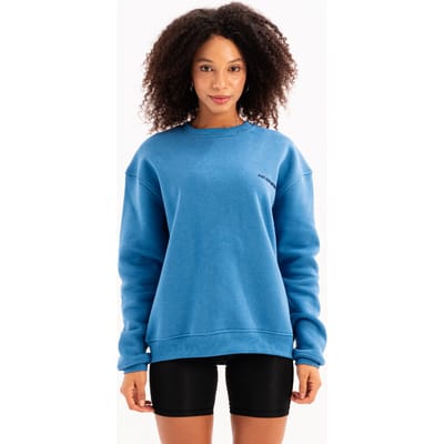 Dames sweatshirt met ronde hals, geborduurde en opstaande polarfleece voering, blauw - Rigil