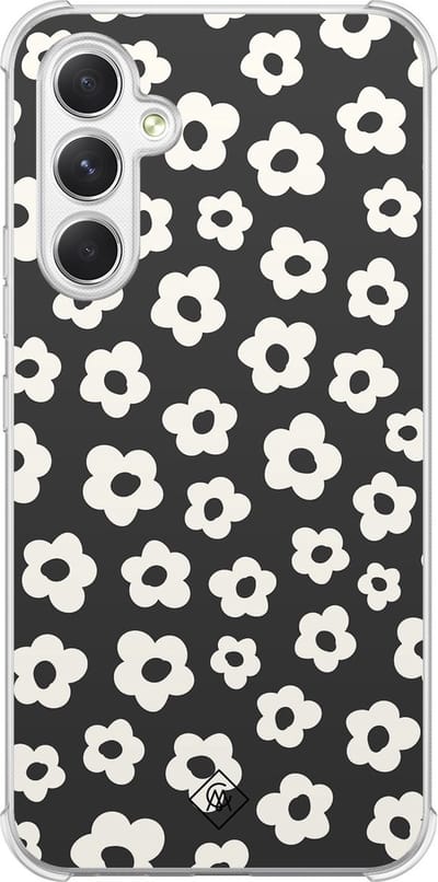 Casimoda® hoesje - Geschikt voor Samsung Galaxy A15 - Retro Bloempjes - Shockproof case - Extra sterk - TPU/polycarbonaat - Zwart, Transparant