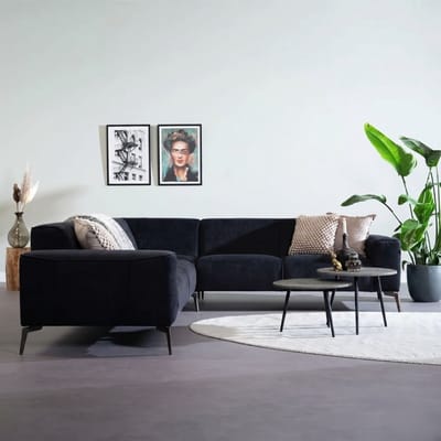 Bronx71® Velvet hoekbank Vegas zwart links/rechts